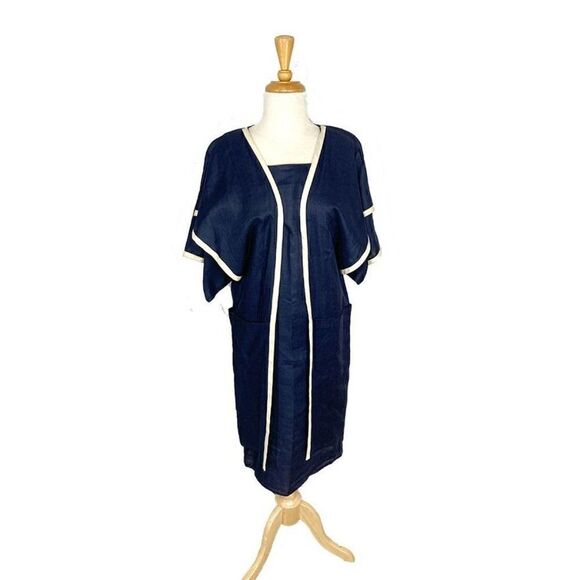 Yeohlee M Navy Linen Dress 80s FLAW SEE PICS Art to Wear Avant Garde Vintage - Picture 7 of 7